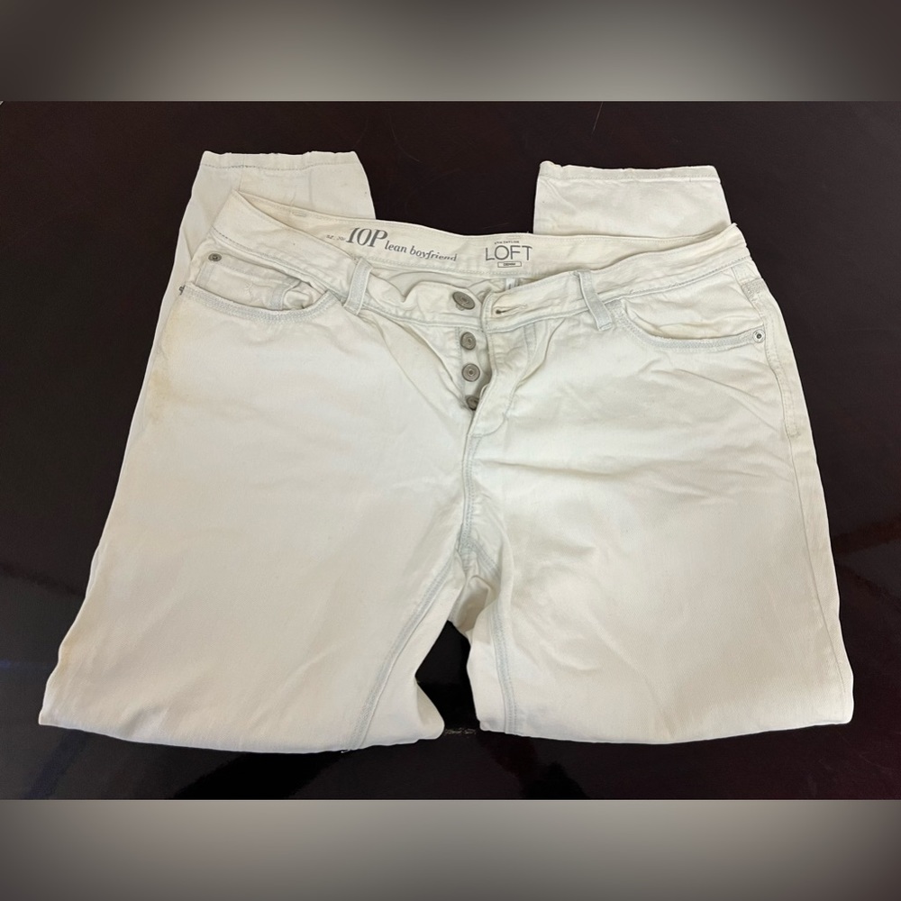 Ann Taylor LOFT Jeans Womens 10P Lean Boyfriend Mid Rise Button fly Light Blue